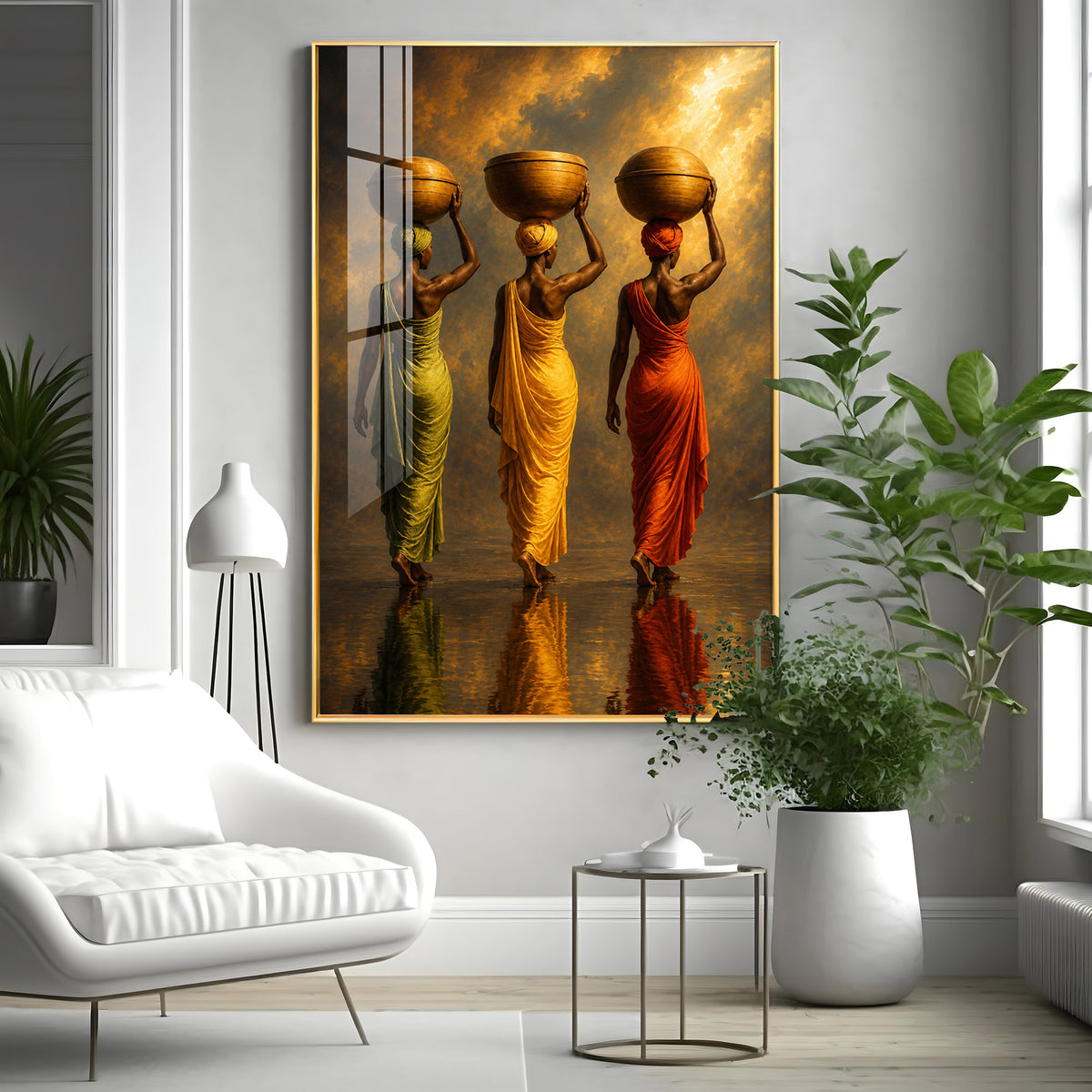 Rural Women Carrying Water Premium Acrylic Vertical Wall Art