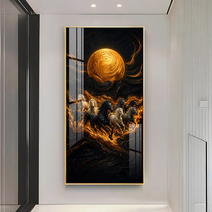 Majestic Running Horses & Golden Moon Premium Acrylic Vertical Wall Art