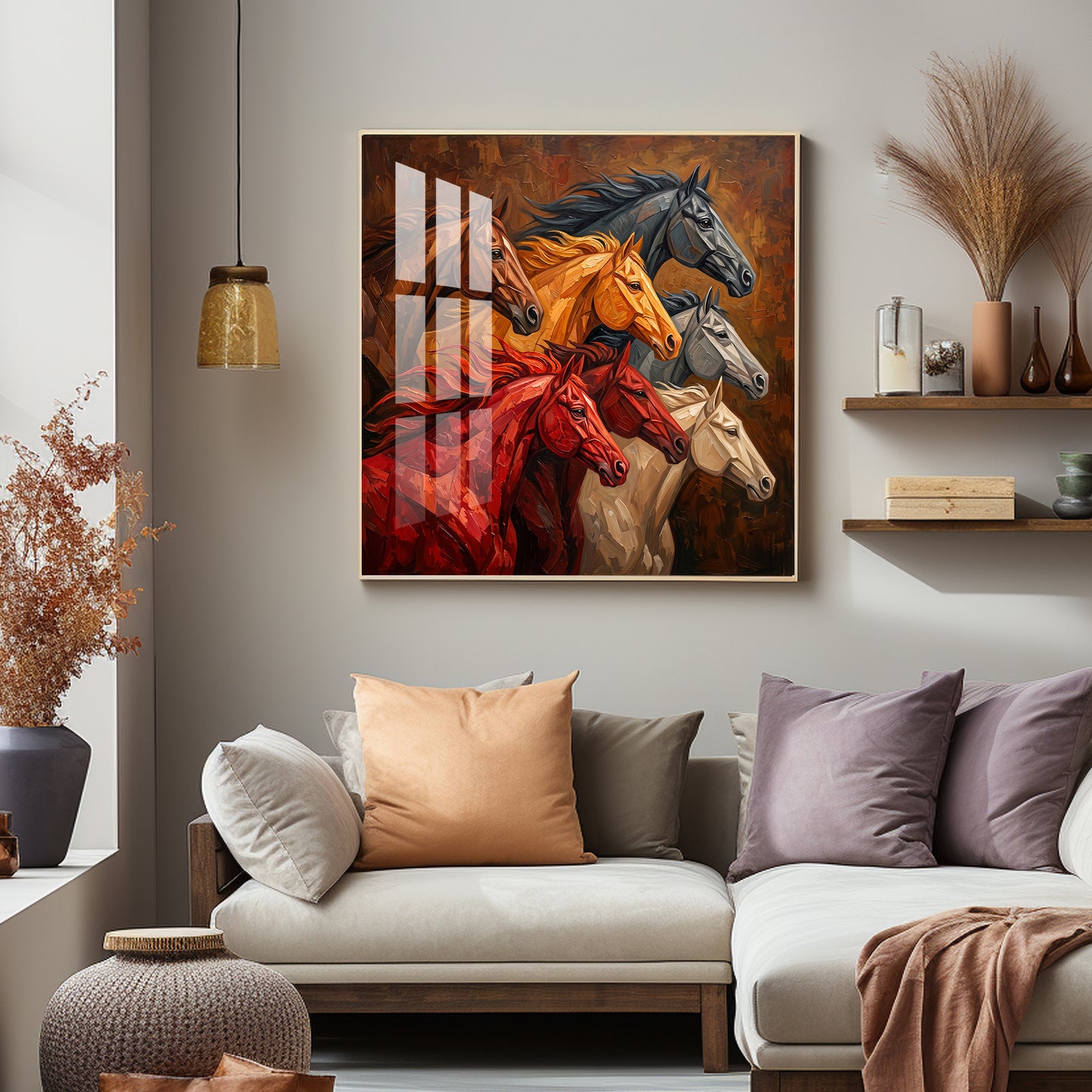 Seven Horses Premium Acrylic Square Wall Art
