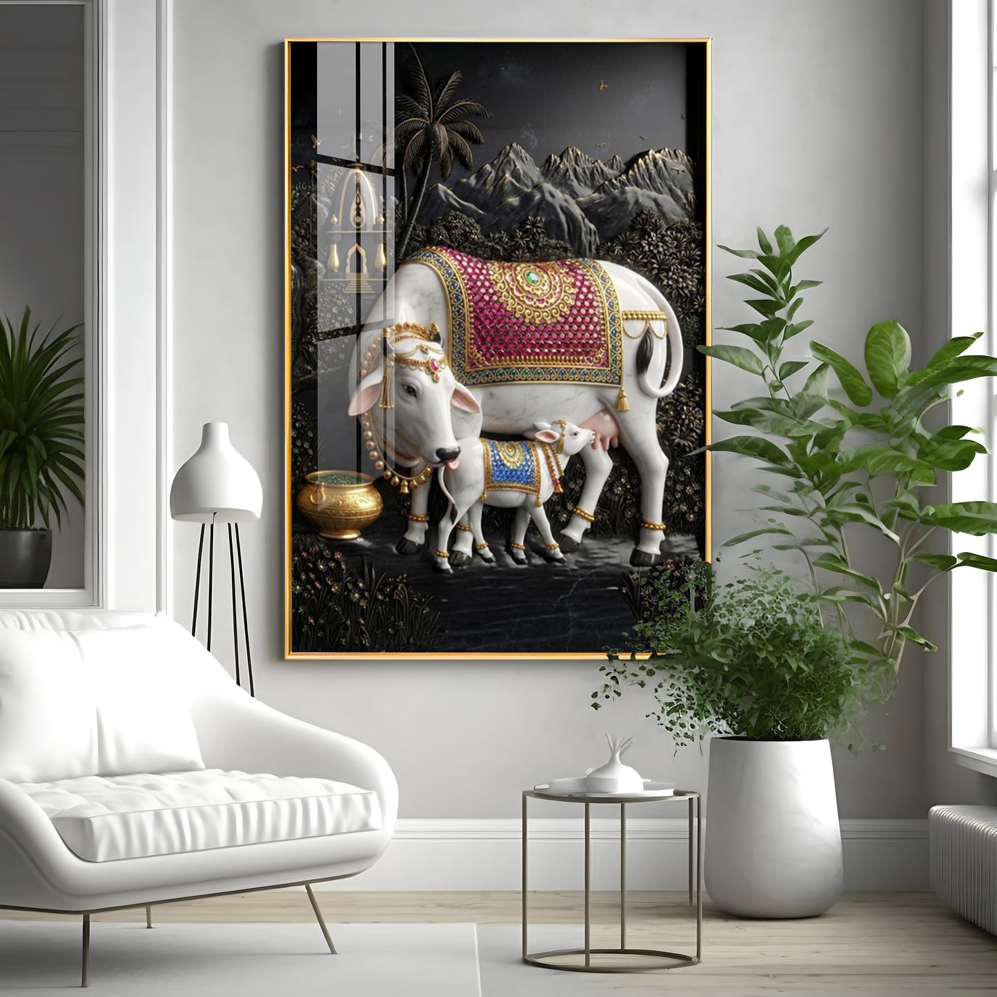 Divine Cow Kamadhenu Premium Acrylic Vertical Wall Art