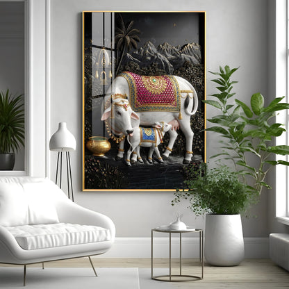 Divine Cow Kamadhenu Premium Acrylic Vertical Wall Art
