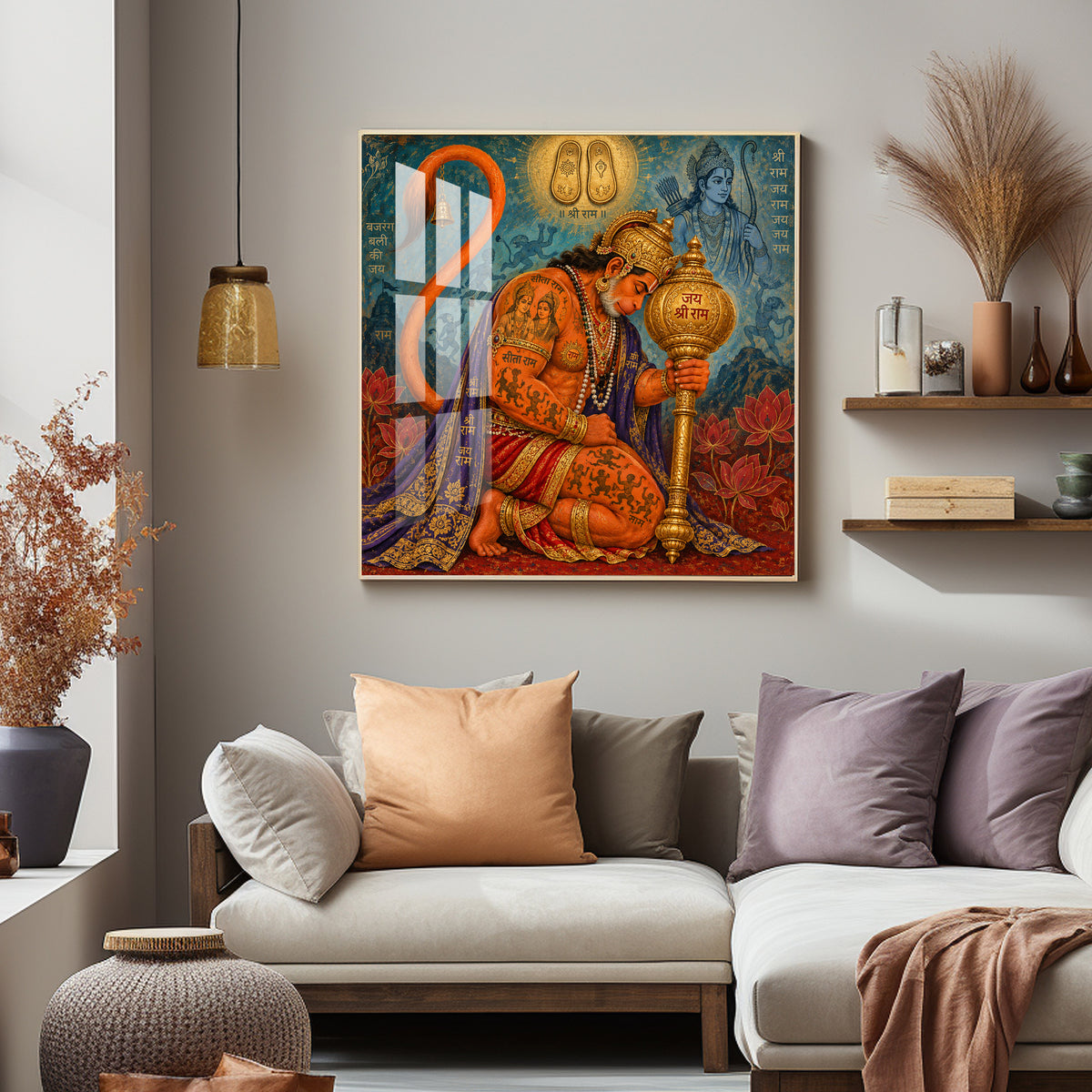 Hanuman Devotion Premium Acrylic Square Wall Art
