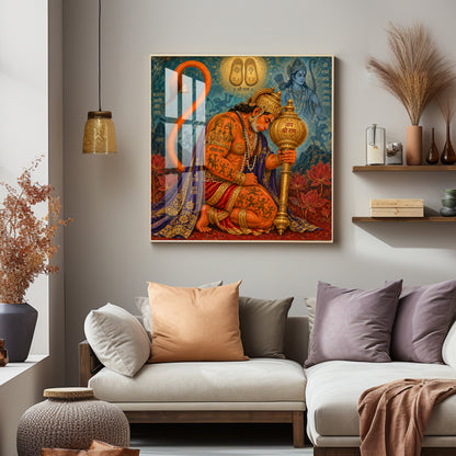 Hanuman Devotion Premium Acrylic Square Wall Art