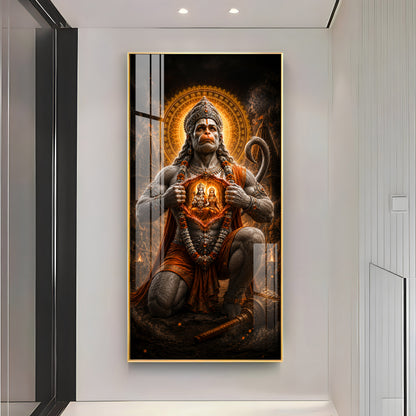 Lord Hanuman Showing Ram Sita In Heart Premium Acrylic Vertical Wall Art