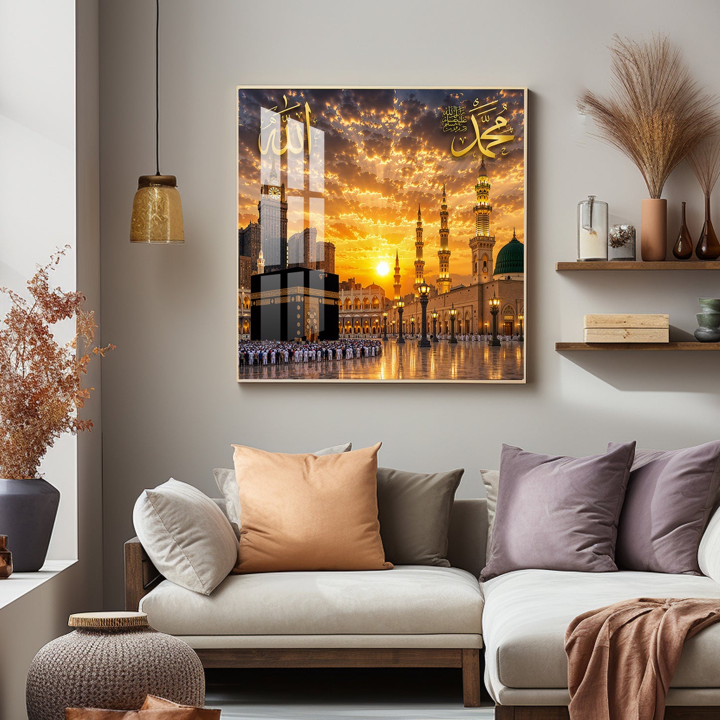 Holy Kaaba & The Prophet's Mosque Premium Acrylic Square Wall Art