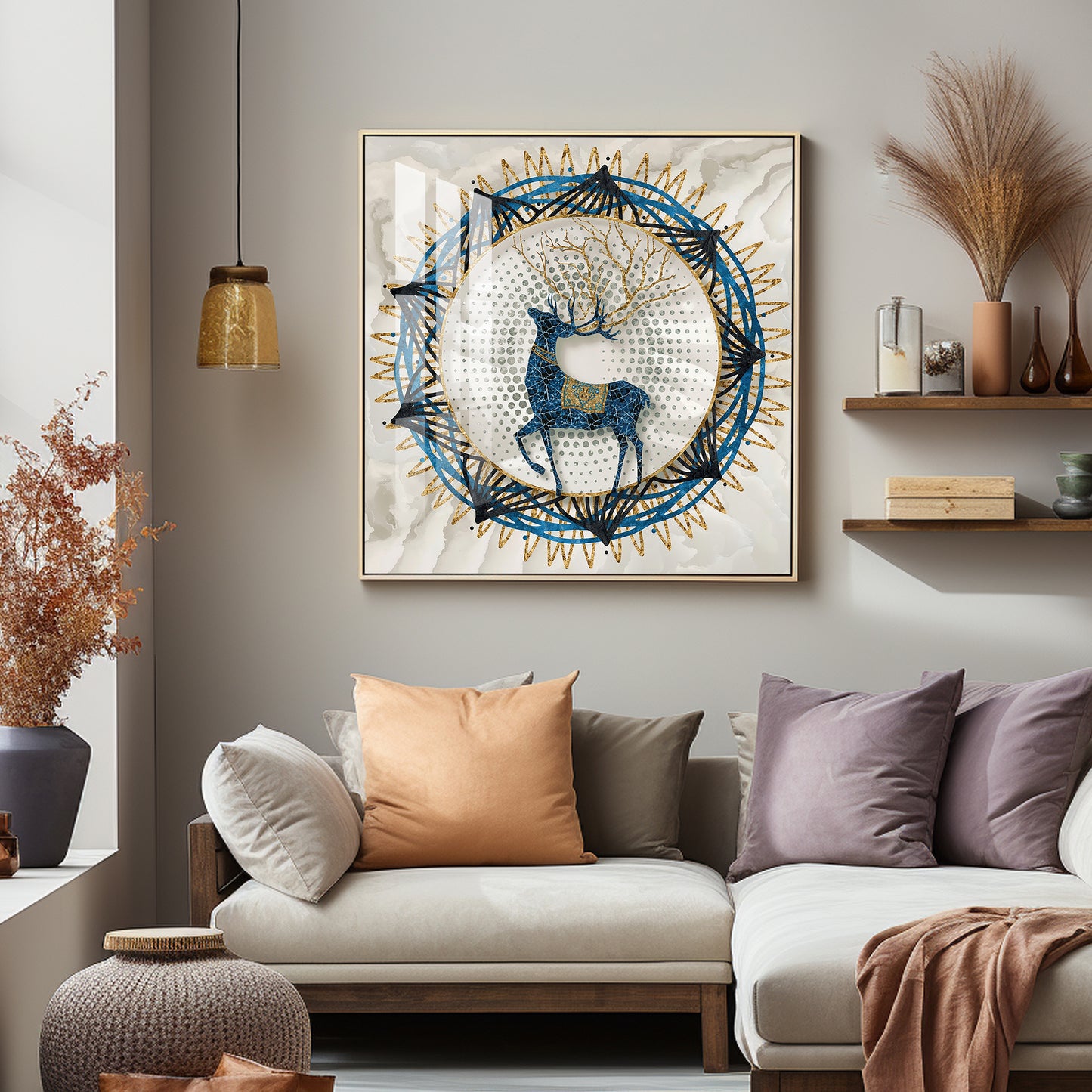 Blue Deer With White Background Premium Acrylic Square Wall Art