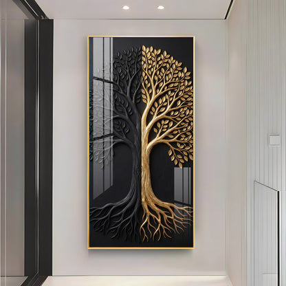 Dual Tone Black and Metallic Gold Tree Premium Acrylic Vertical Wall Art