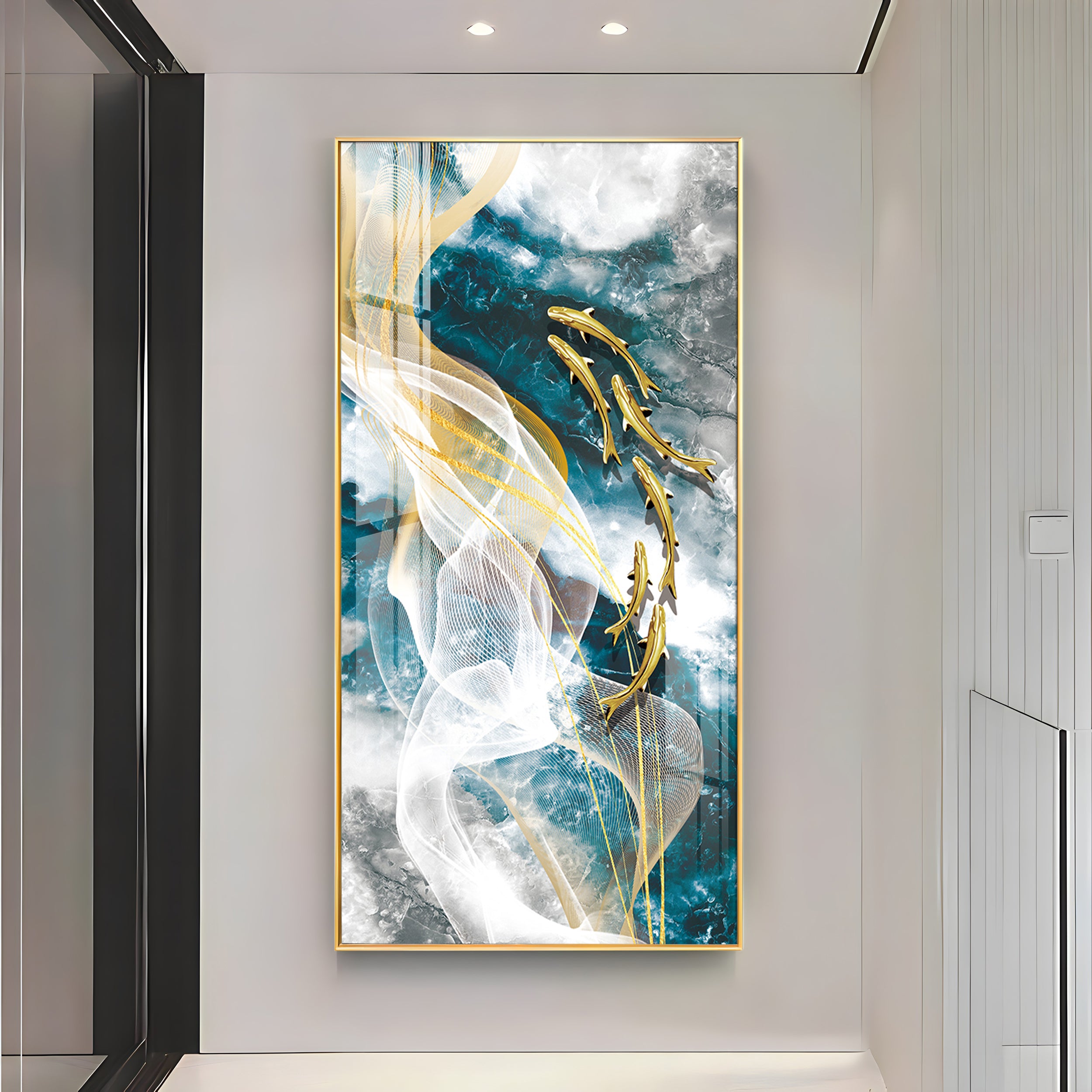 Golden Swim Premium Acrylic Vertical Wall Art