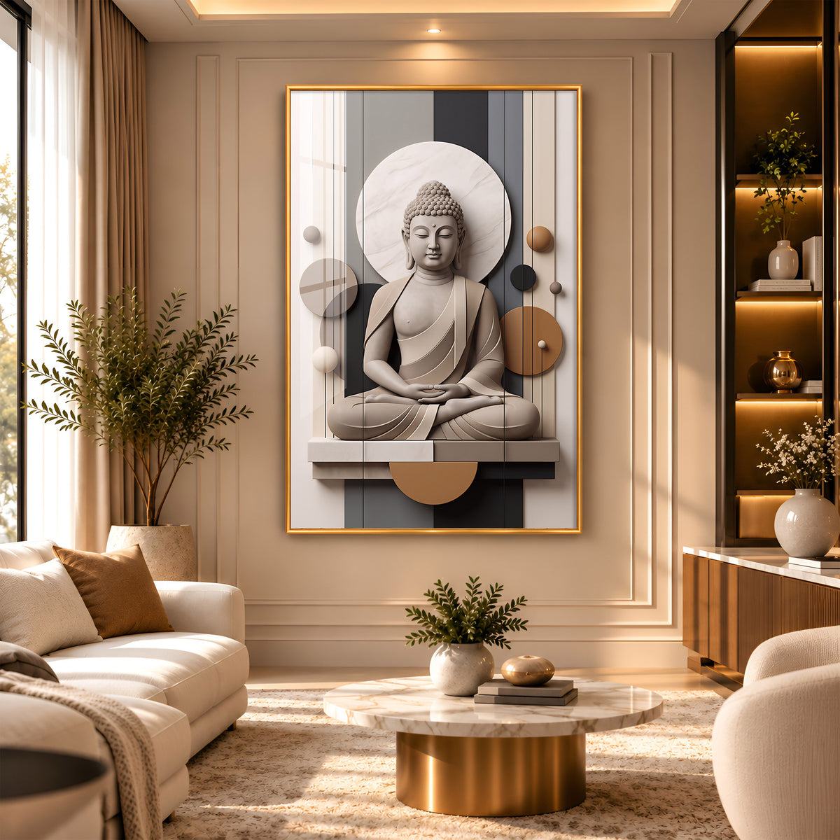 Geometric Meditating Buddha Premium Acrylic Vertical Wall Art