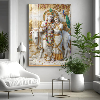 Serenity of Radha Krishna Premium Acrylic Vertical Wall Art
