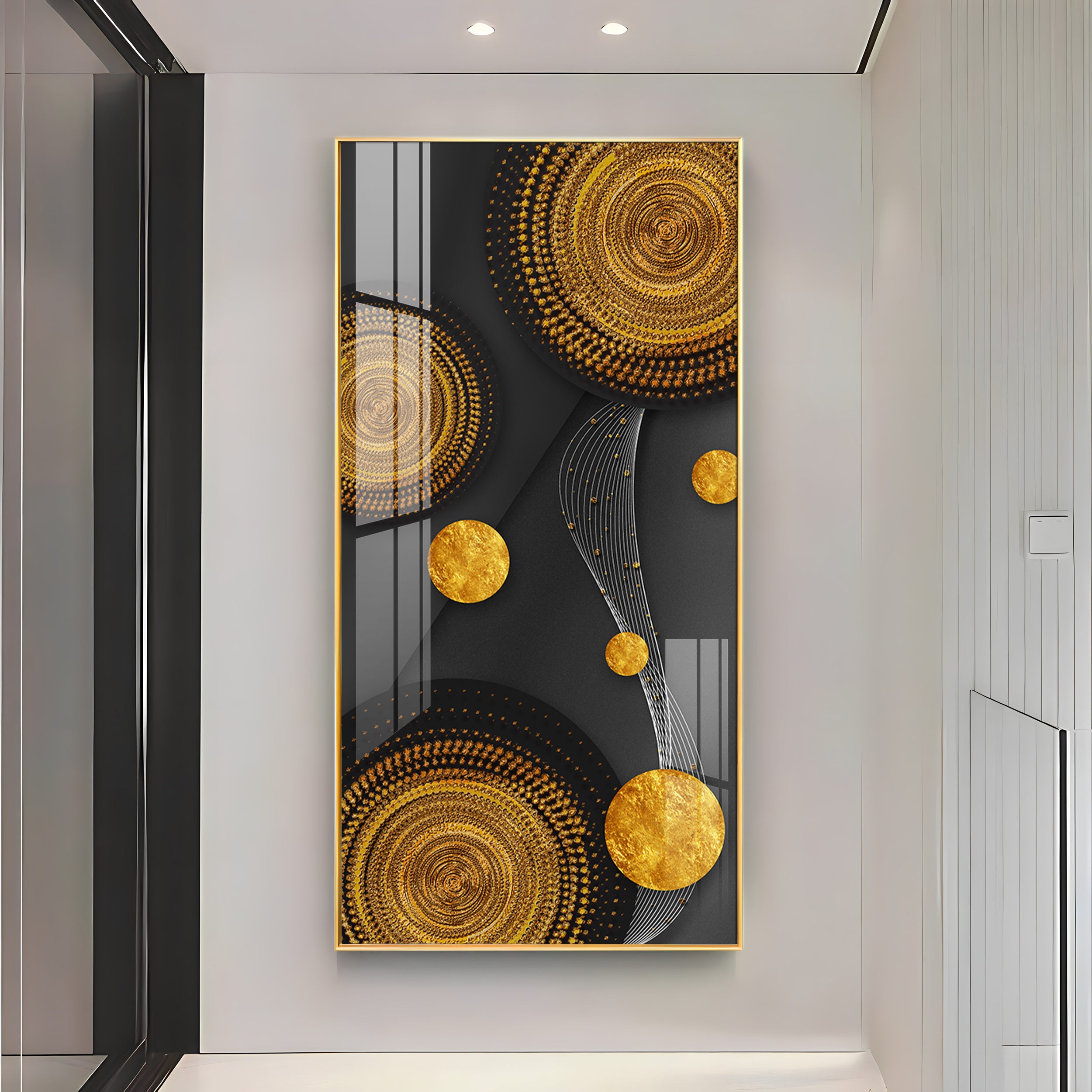 Gold Circle Shape Premium Acrylic Vertical Wall Art