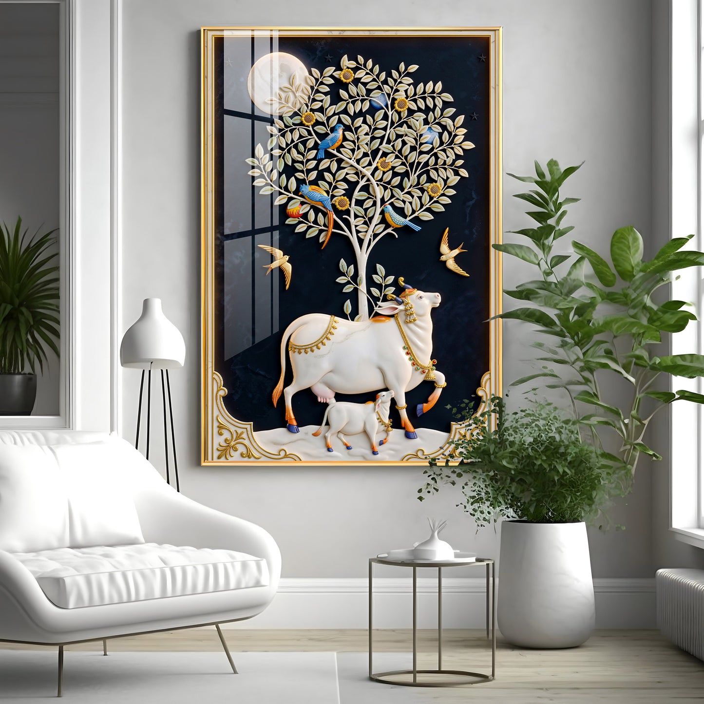 Kamdhenu Cow Premium Acrylic Vertical Wall Art