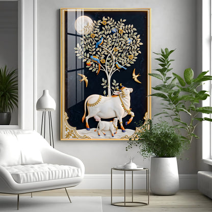 Kamdhenu Cow Premium Acrylic Vertical Wall Art