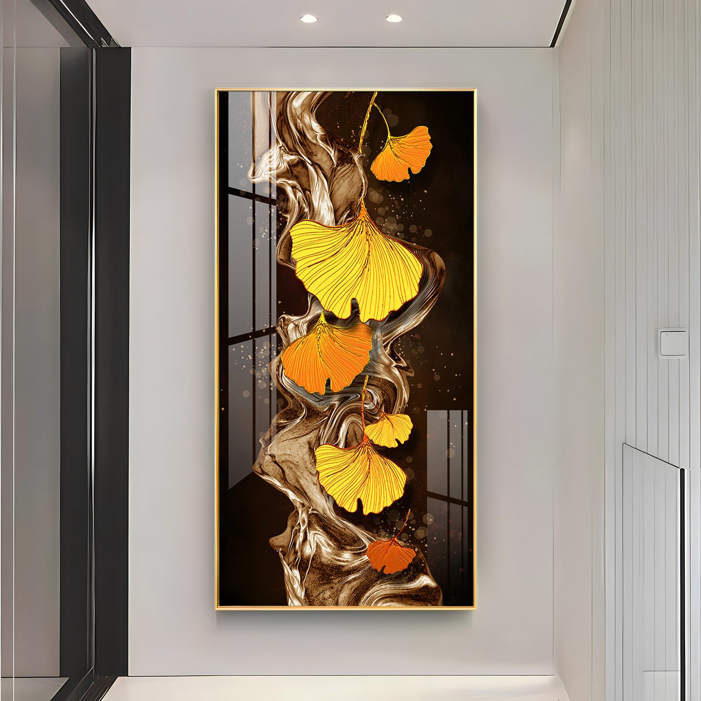 Glittering Ginkgo Premium Acrylic Vertical Wall Art