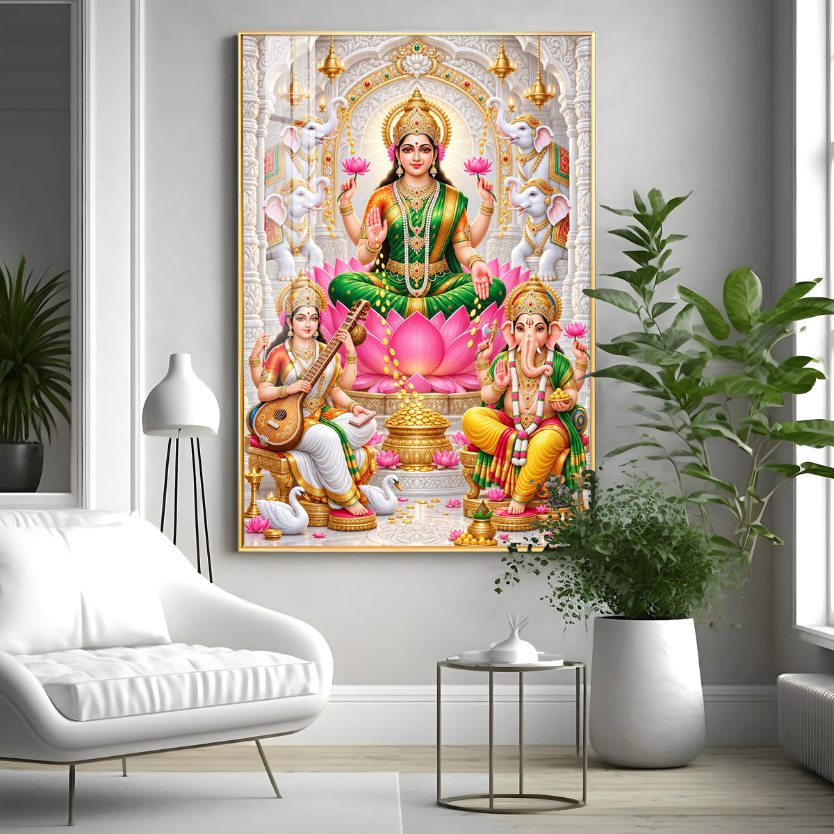 Gajalakshmi Saraswati Ganesha  Premium Acrylic Vertical Wall Art