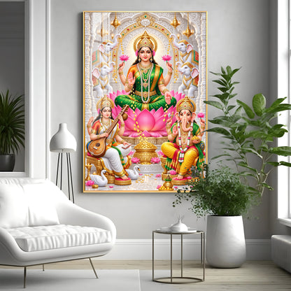 Gajalakshmi Saraswati Ganesha  Premium Acrylic Vertical Wall Art
