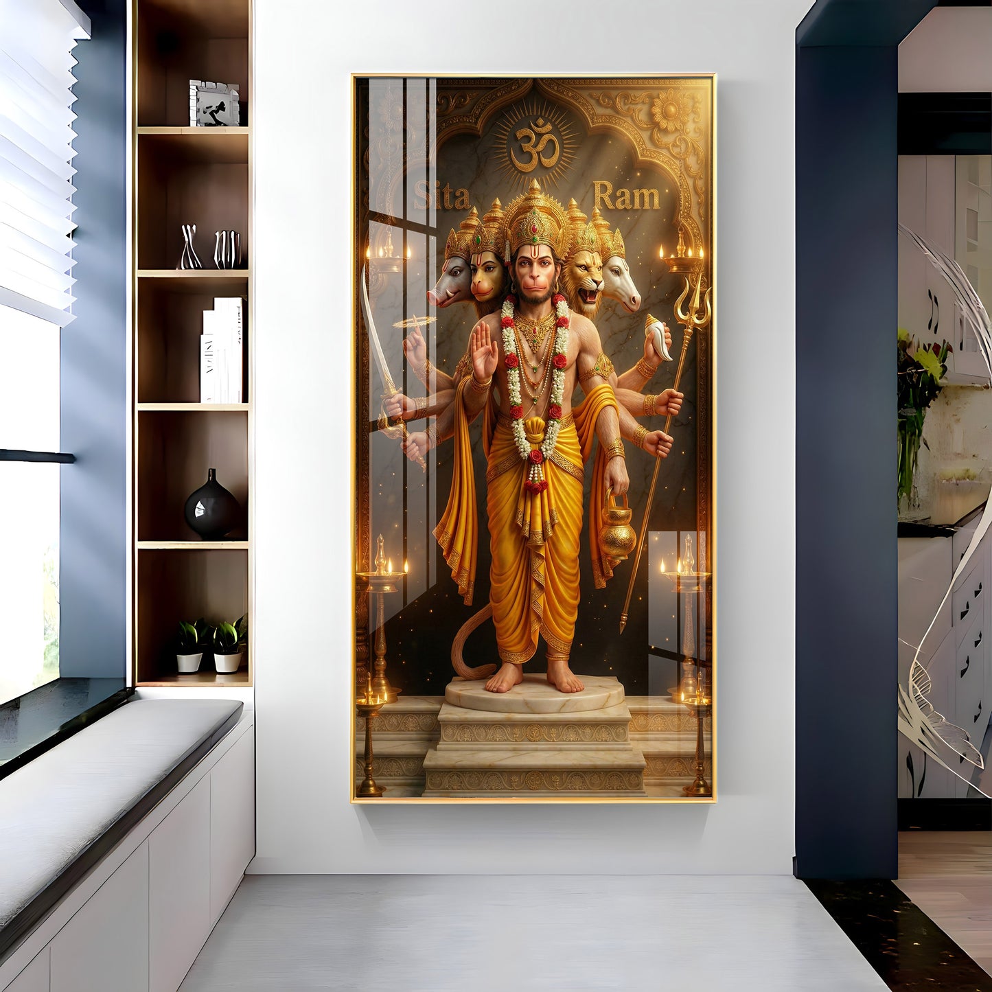 Divine Embrace of Hanuman Premium Acrylic Vertical Wall Art