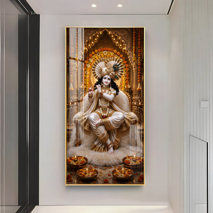 Sacred Lord Krishna Flute Playing Divine Sanctuary Premium Acrylic Vertical Wall Art