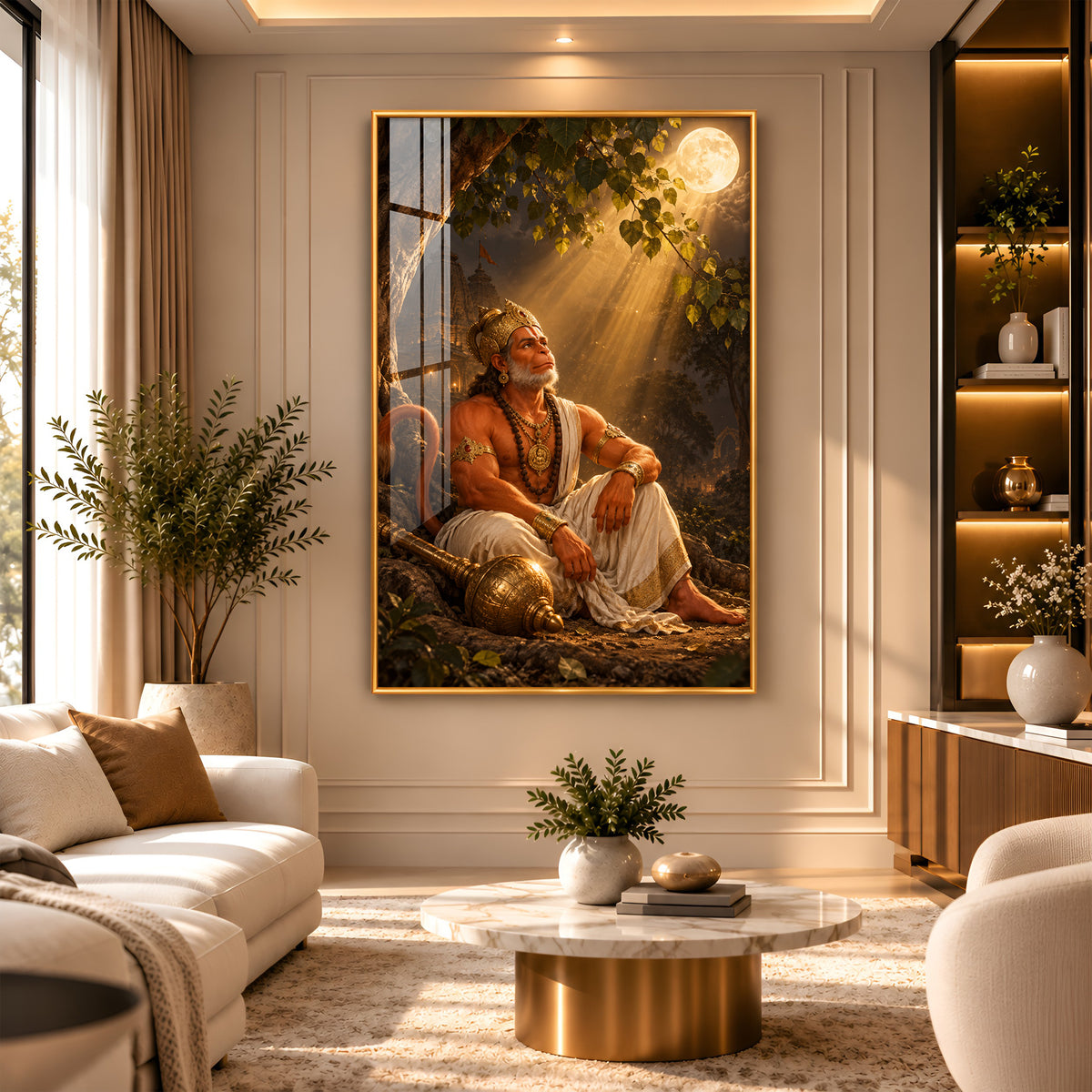 Lord Hanuman Under The Tree Premium Acrylic Vertical Wall Art