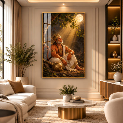 Lord Hanuman Under The Tree Premium Acrylic Vertical Wall Art