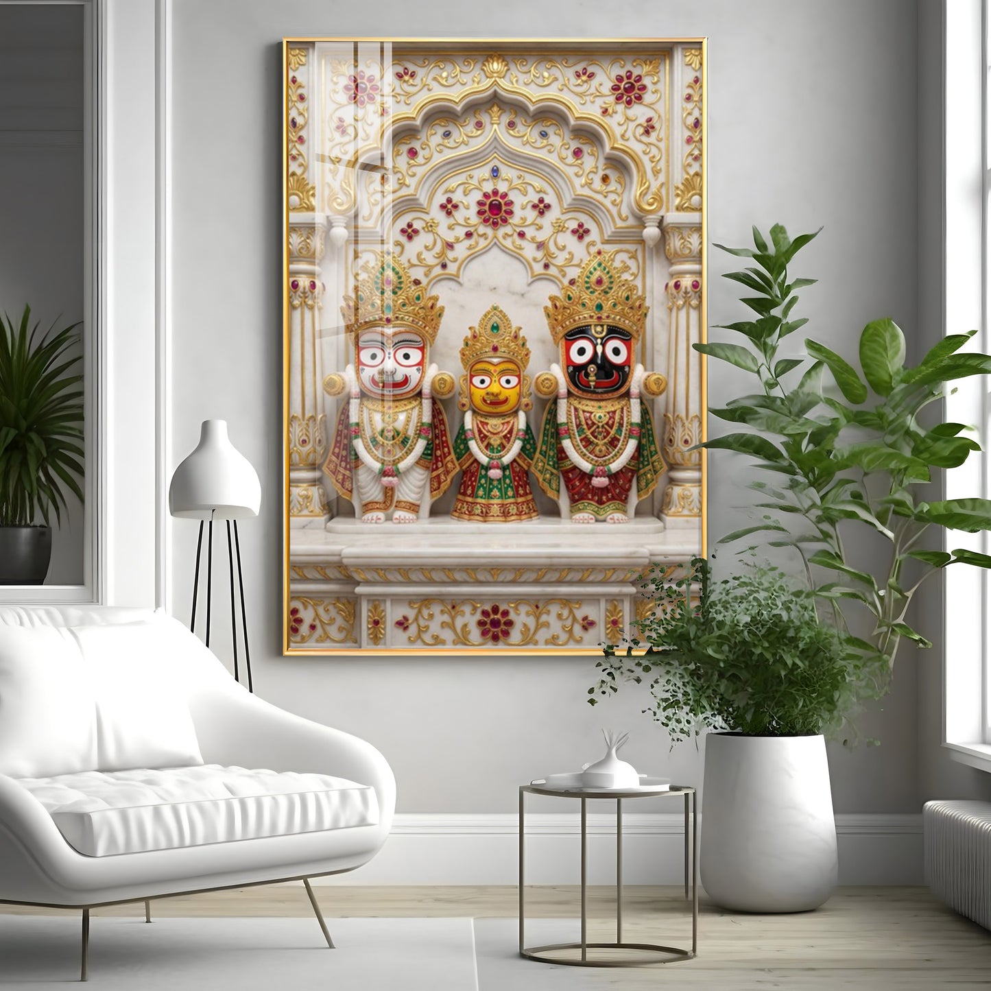 Divine Jagannath, Balabhadra and Subhadra Premium Acrylic Vertical Wall Art