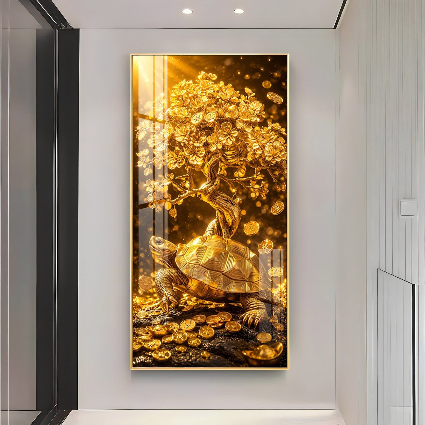 Divine Tortoise With Money Tree Premium Acrylic Vertical Wall Art