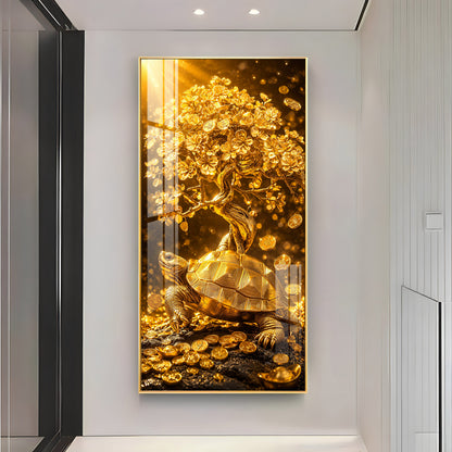 Divine Tortoise With Money Tree Premium Acrylic Vertical Wall Art