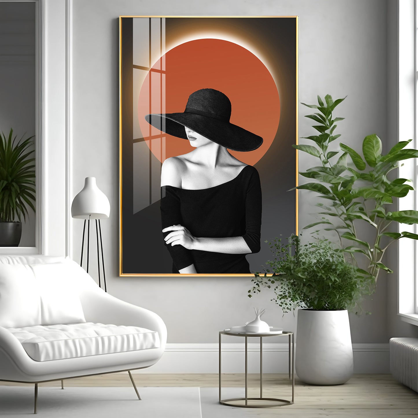 Glow Of Modern Girl In Hat Premium Acrylic Vertical Wall Art
