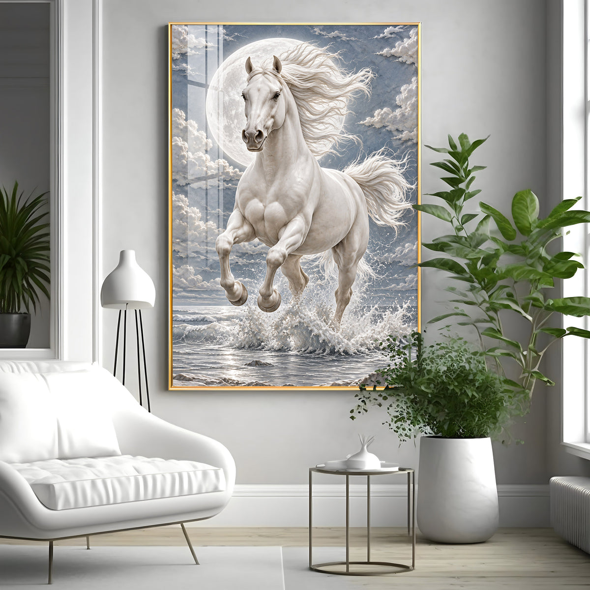 Galloping White Horse Premium Acrylic Vertical Wall Art