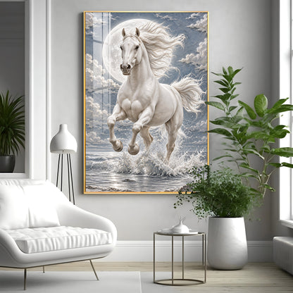 Galloping White Horse Premium Acrylic Vertical Wall Art