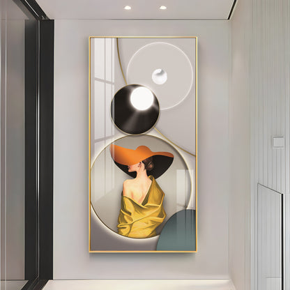 Modern Girl With Orange Hat Premium Acrylic Vertical Wall Art