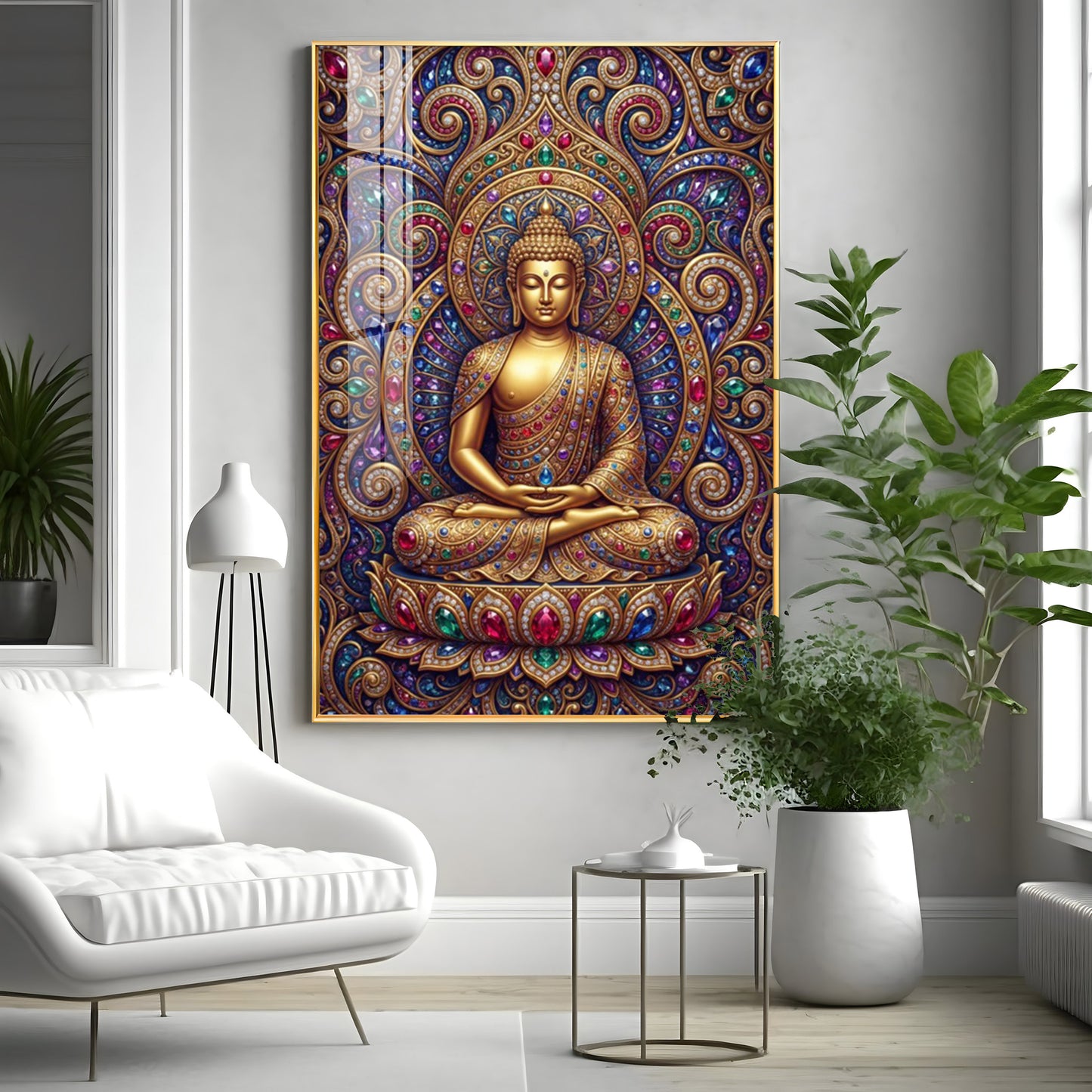 Colourful Meditating Buddha Premium Acrylic Vertical Wall Art