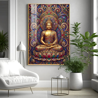 Colourful Meditating Buddha Premium Acrylic Vertical Wall Art