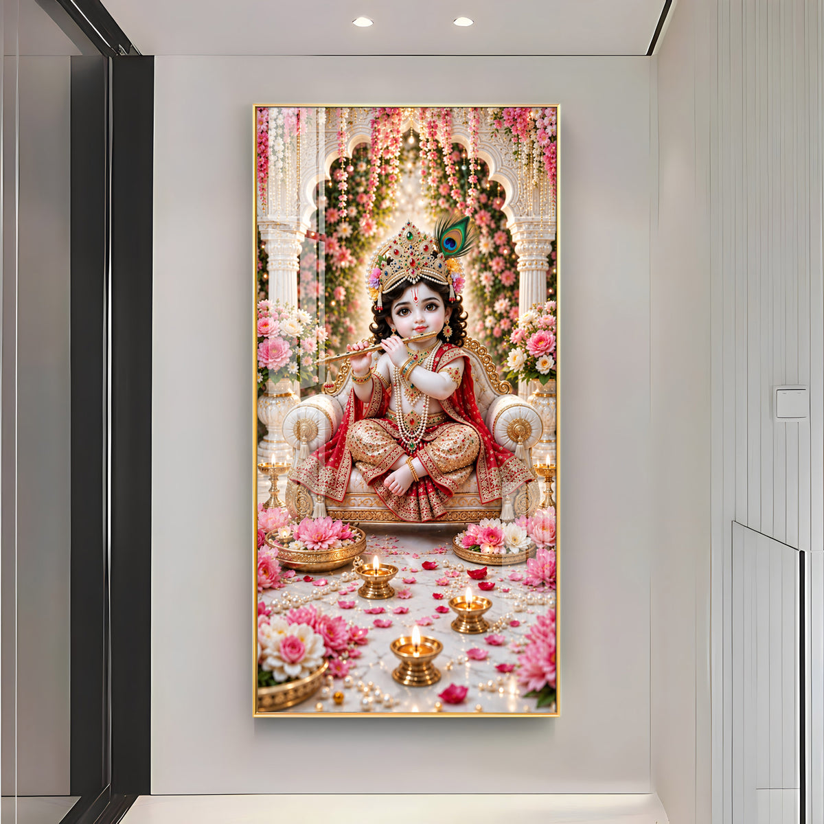 Little Krishna On Royal Chair Premium Acrylic Vertical Wall Art