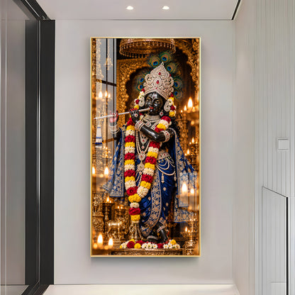 Krishna with Flute in Sanctuary Premium Acrylic Vertical Wall Art