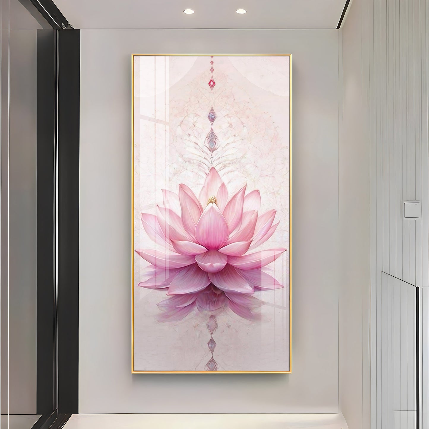 Pink Lotus Flower Premium Acrylic Vertical Wall Art