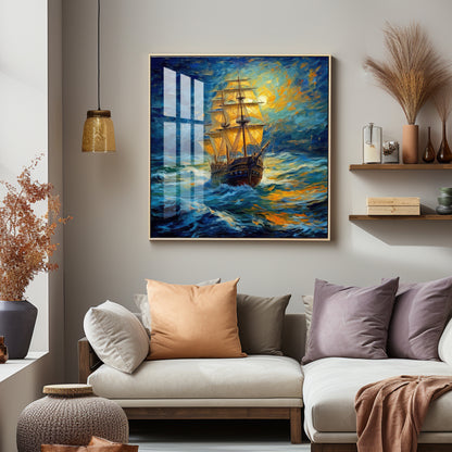 Vintage Sailing Ship Premium Acrylic Square Wall Art