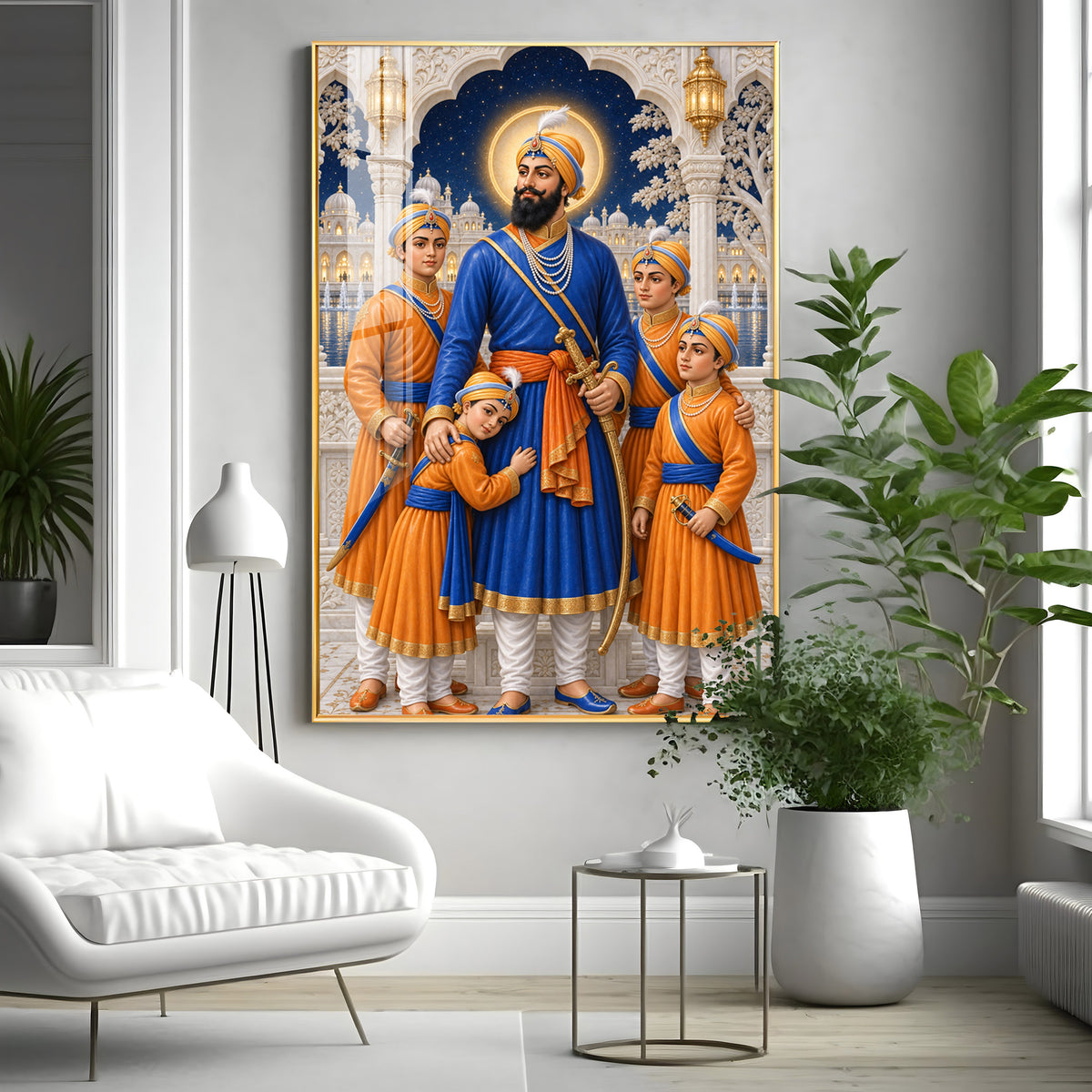 Guru Gobind Singh Ji With Sahibzade Premium Acrylic Vertical Wall Art