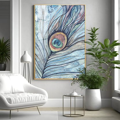 Abstract Peacock Feather Premium Acrylic Vertical Wall Art