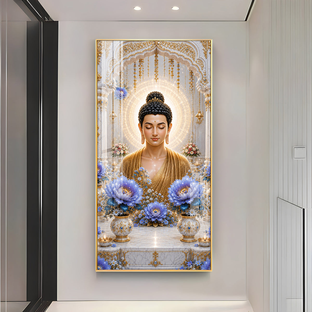 Golden Buddha Meditating Premium Acrylic Vertical Wall Art