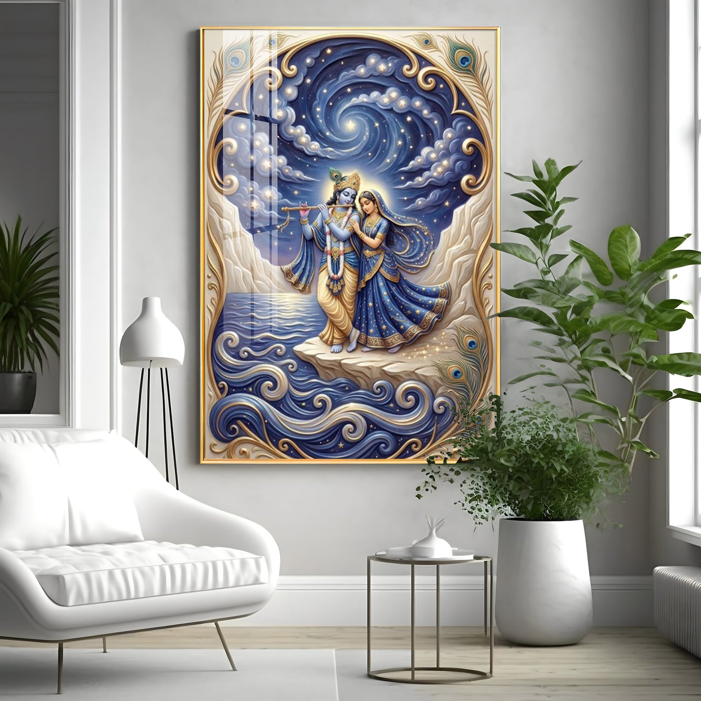 Radha Krishna Moonlit Dance Premium Acrylic Vertical Wall Art