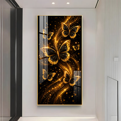 Elegant Golden Sparkle Butterflies Premium Acrylic Vertical Wall Art