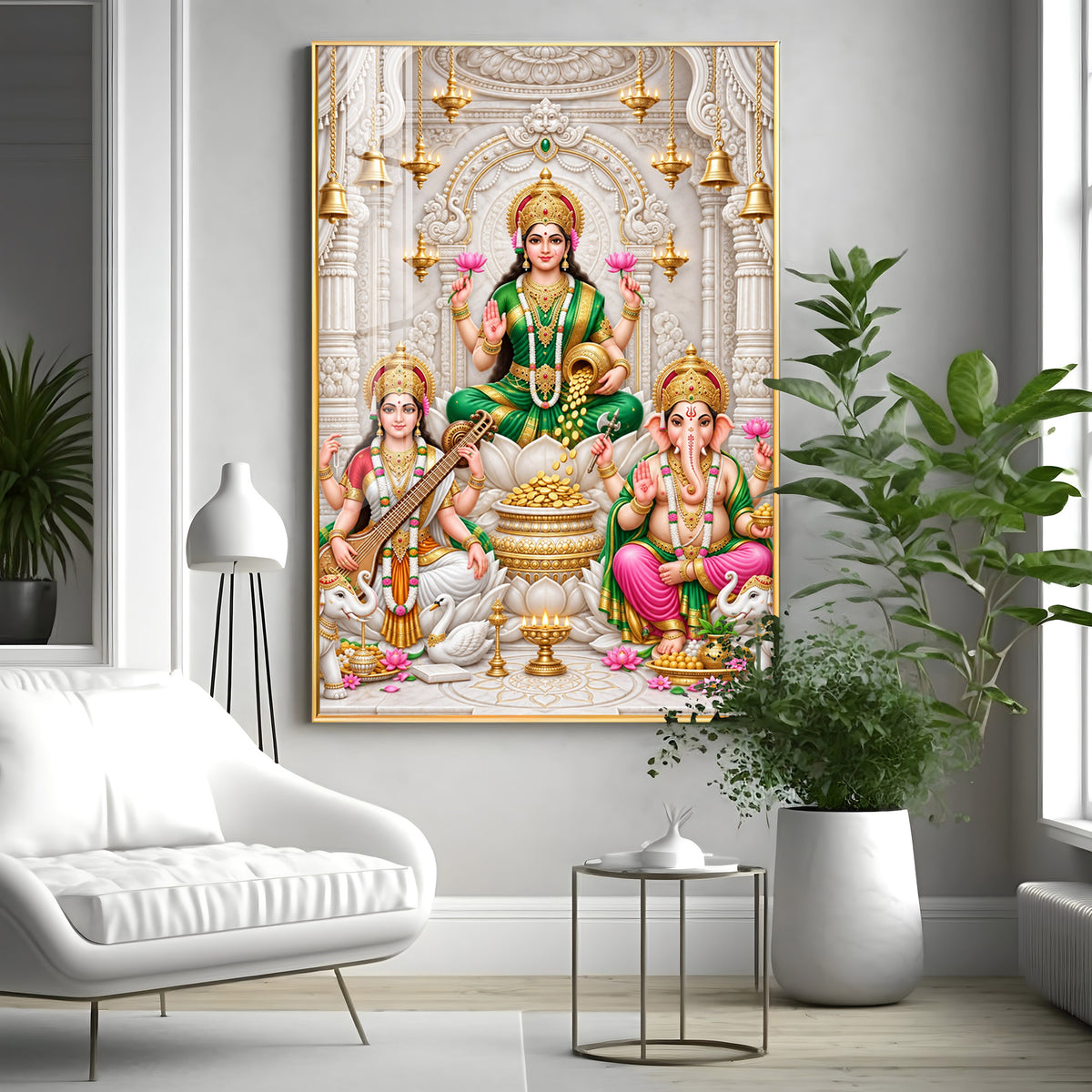 Maa Laxmi Saraswati Ganesha Premium Acrylic Vertical Wall Art