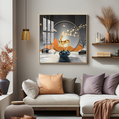 Golden Deer With Elegance Premium Acrylic Square Wall Art