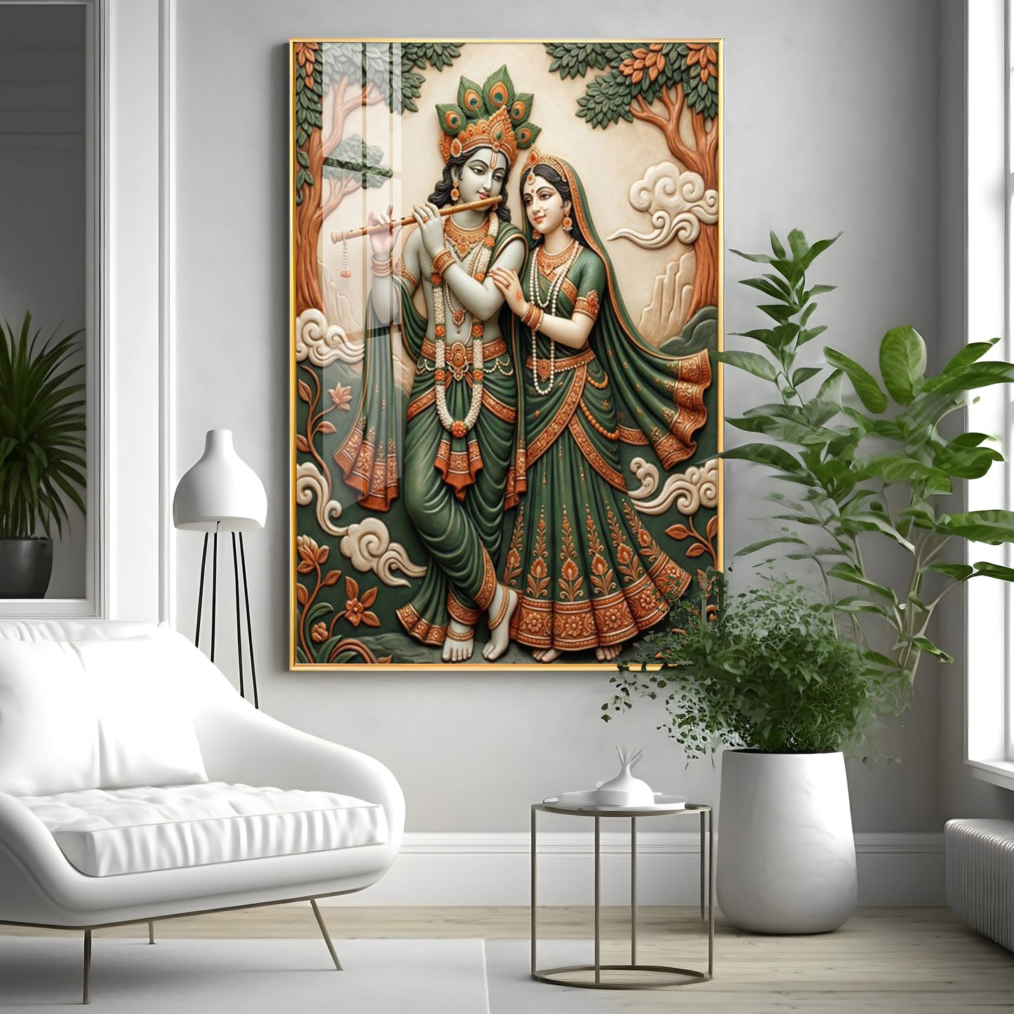 Divine God Radha Krishna Premium Acrylic Vertical Wall Art