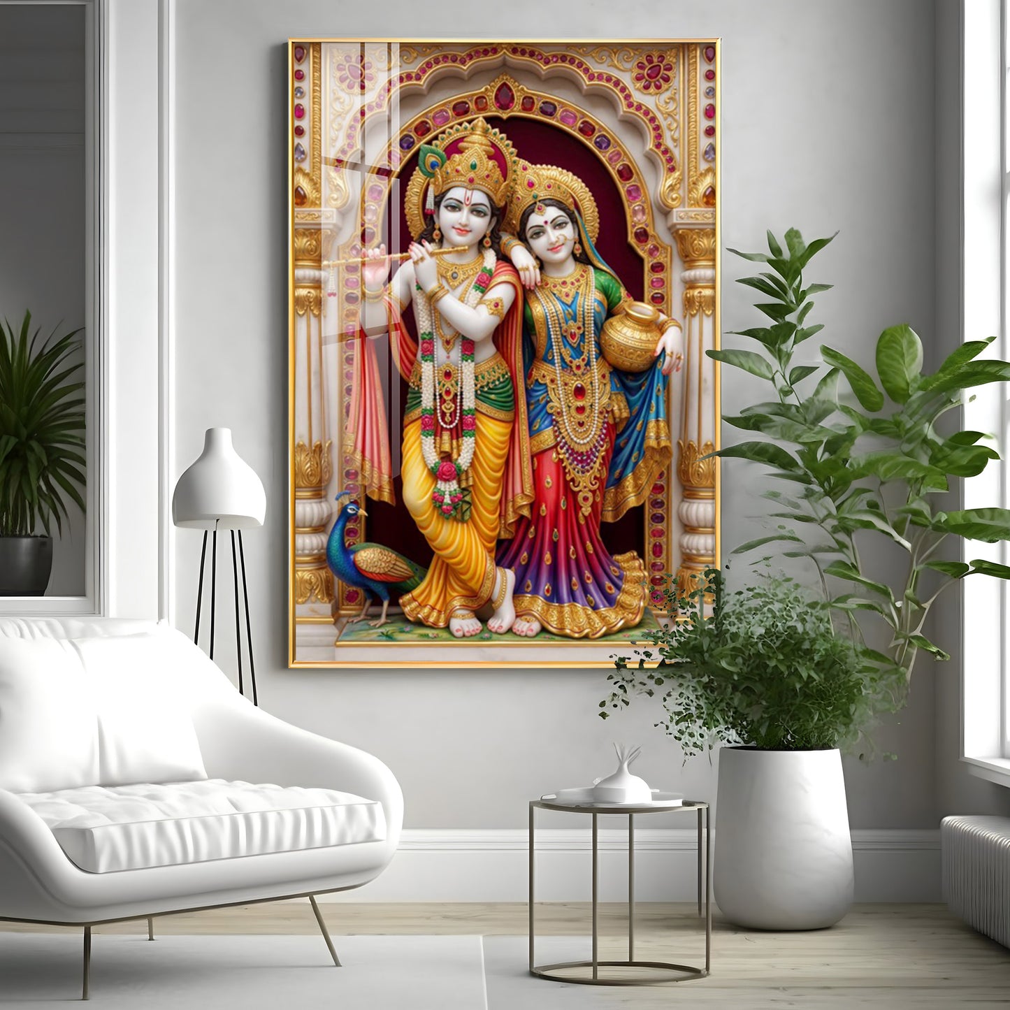Majestic Harmony Of Radha Krishna Premium Acrylic Vertical Wall Art