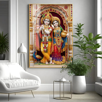 Majestic Harmony Of Radha Krishna Premium Acrylic Vertical Wall Art