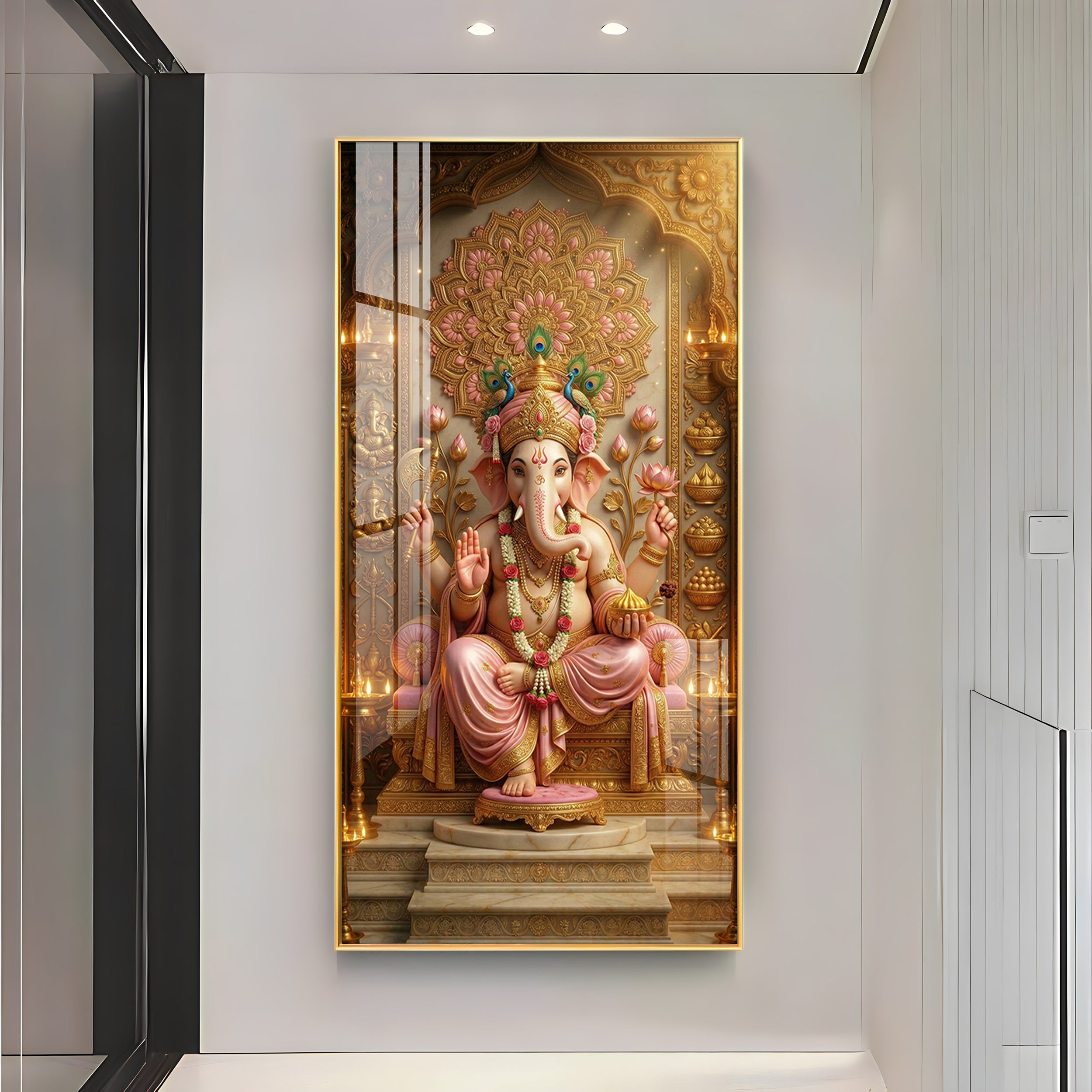 Divine Luminescence Ganesha Throne Premium Acrylic Vertical Wall Art