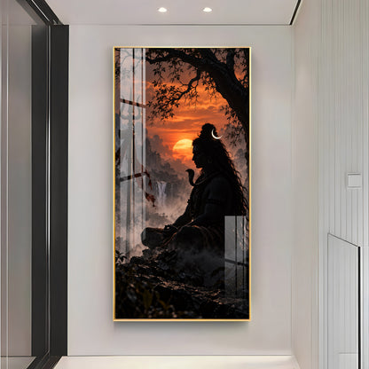 Divine Mahadev Peaceful Dhyan Pose Premium Acrylic Vertical Wall Art