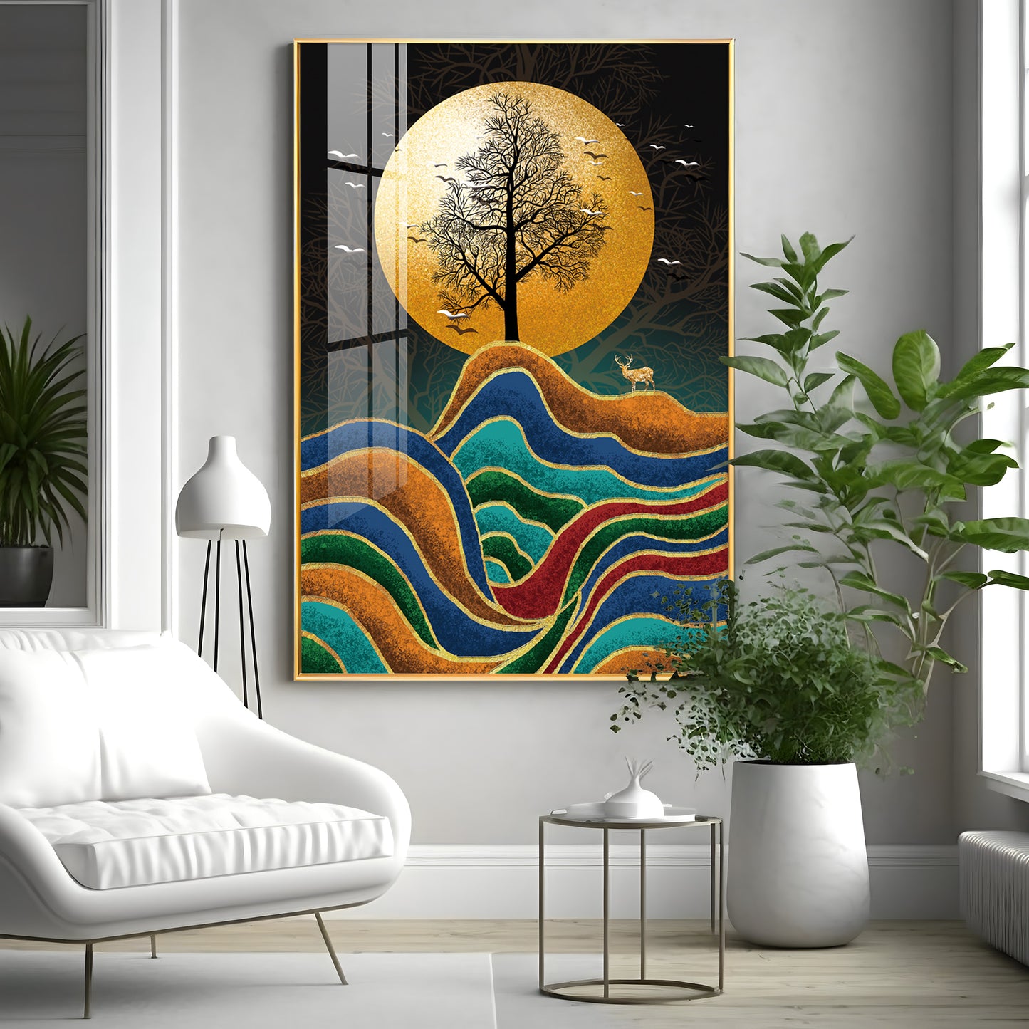 Tree and Deer in Harmony Premium Acrylic Vertical Wall Art